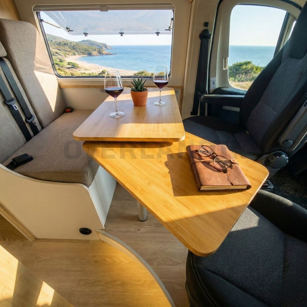 Double bamboo camper table with rotating base