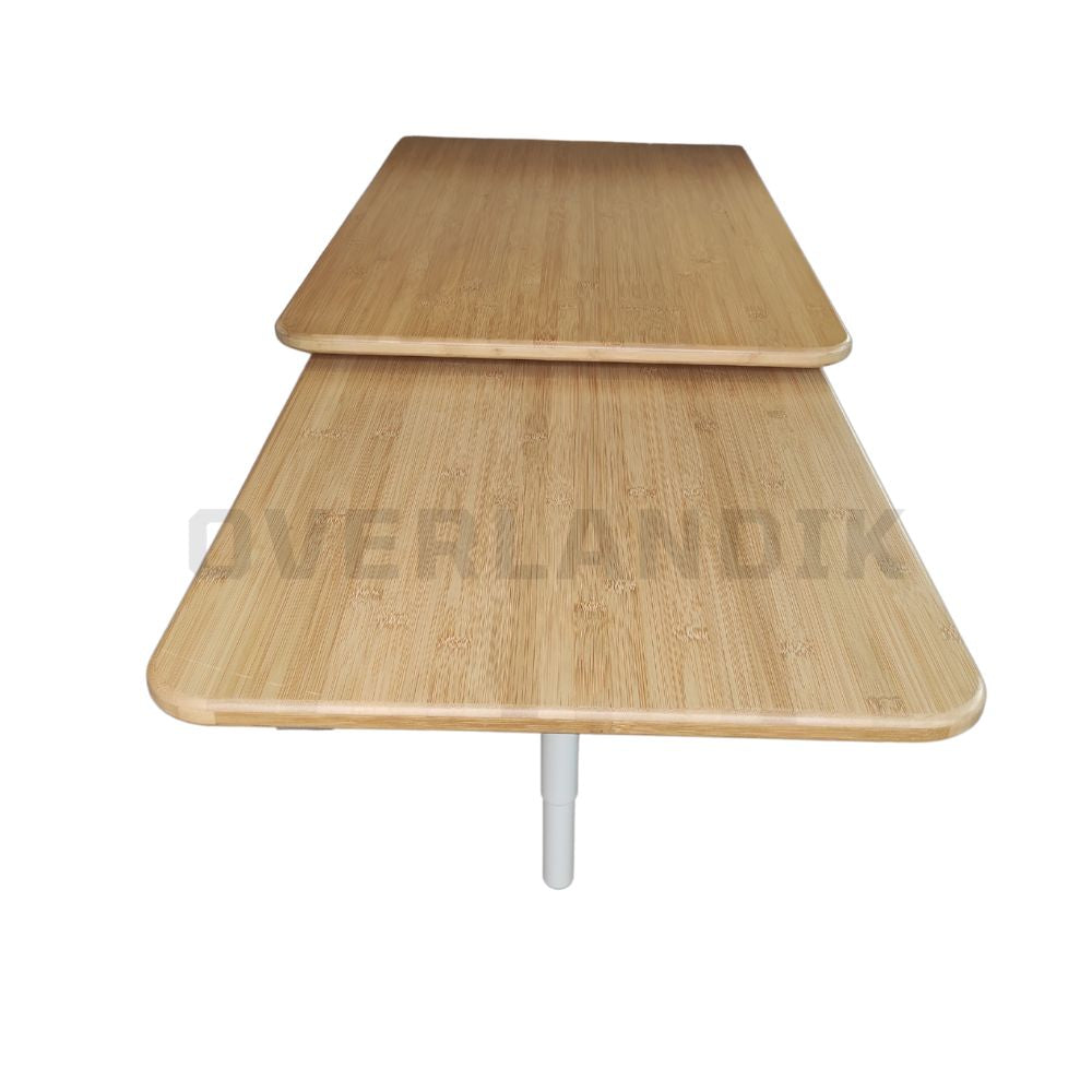 Mesa doble camper de bambú con pie giratorio extensible (60-90cm)