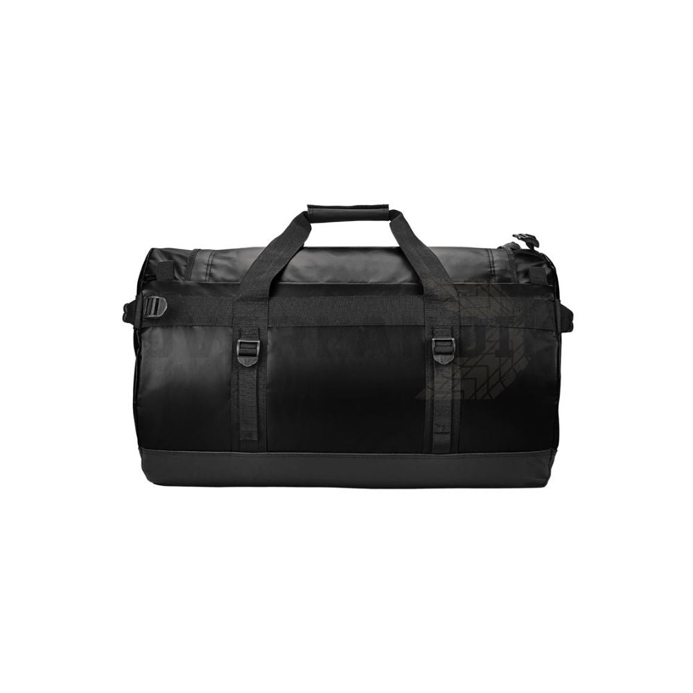 Bolsa de viaje Atlantis de Stormtech de 89L con correas de mochila, en negro, vista frontal