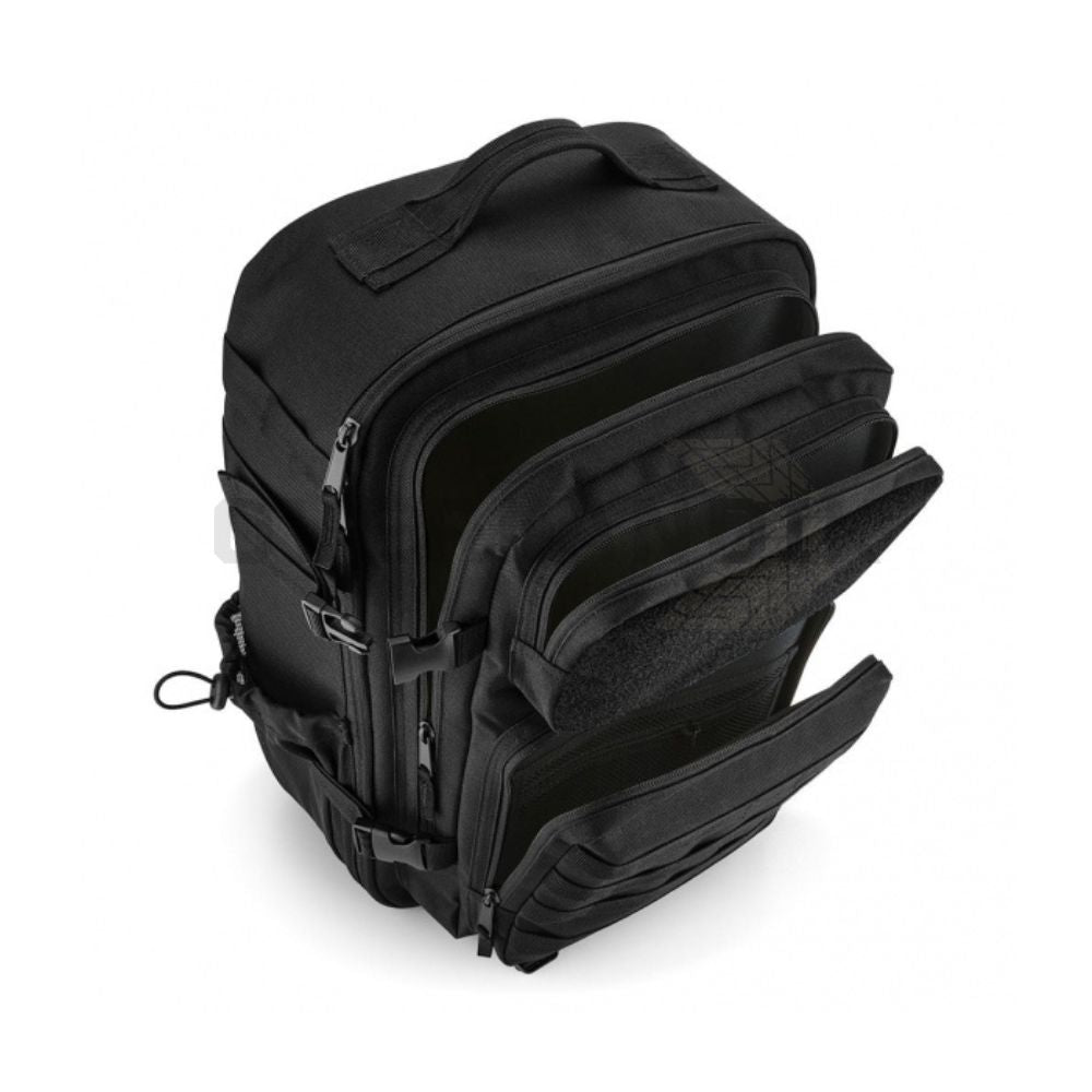 Mochila Overlandik Karoo de 35L en color black detalle bolsillos